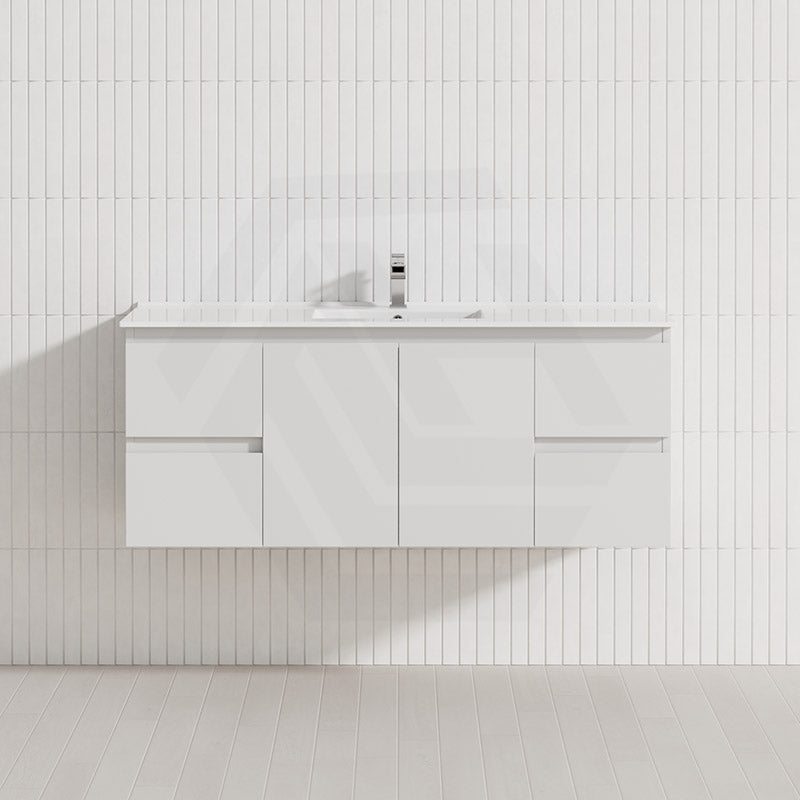Lukka Alpha 1200mm Gloss White PVC Wall Hung Vanity with Soft Closing Finger Pull Doors and Drawers for Single/Double Bowls