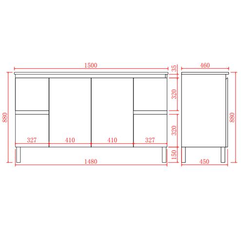 Lukka Alpha 1500mm Gloss White PVC Freestanding Vanity with Soft Closing Finger Pull Doorss