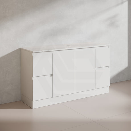Lukka Alpha 1500mm Gloss White PVC Freestanding Vanity with Soft Closing Finger Pull Doorss