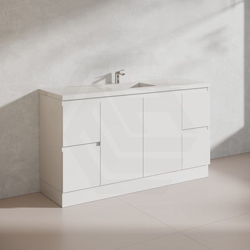 Lukka Alpha 1500mm Gloss White PVC Freestanding Vanity with Soft Closing Finger Pull Doorss