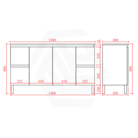 Lukka Alpha 1500mm Gloss White PVC Freestanding Vanity with Soft Closing Finger Pull Doorss