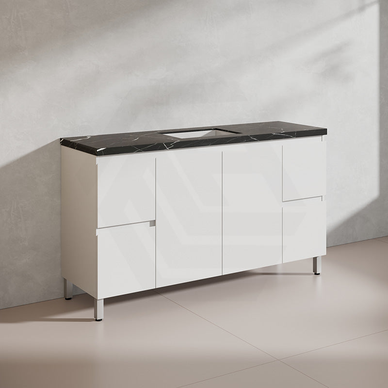 Lukka Alpha 1500mm Gloss White PVC Freestanding Vanity with Soft Closing Finger Pull Doorss
