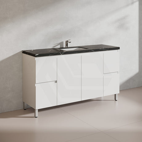 Lukka Alpha 1500mm Gloss White PVC Freestanding Vanity with Soft Closing Finger Pull Doorss
