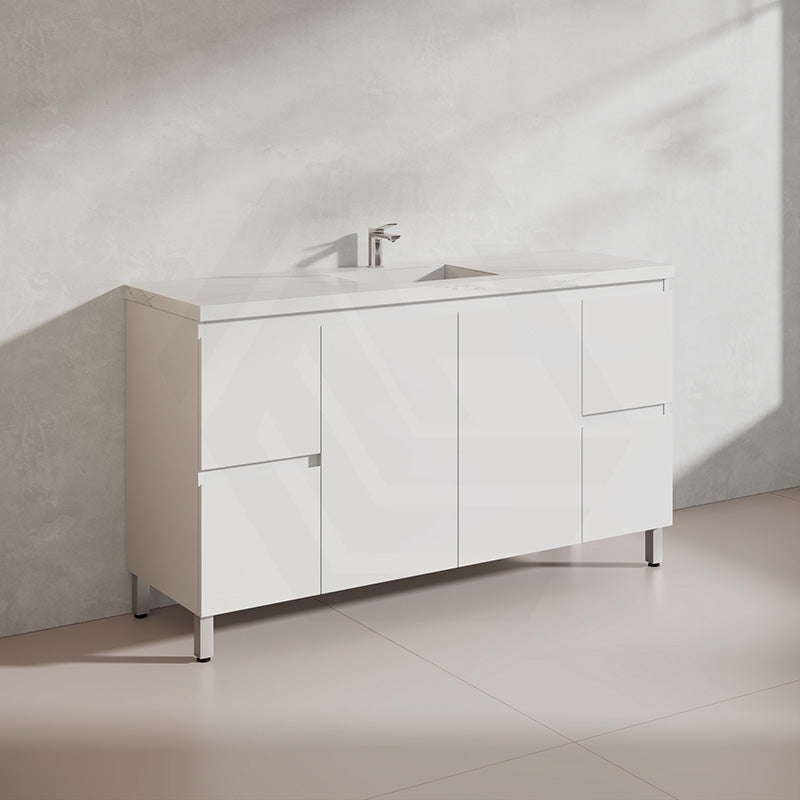 Lukka Alpha 1500mm Gloss White PVC Freestanding Vanity with Soft Closing Finger Pull Doorss