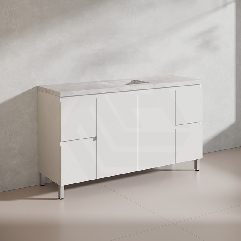 Lukka Alpha 1500mm Gloss White PVC Freestanding Vanity with Soft Closing Finger Pull Doorss