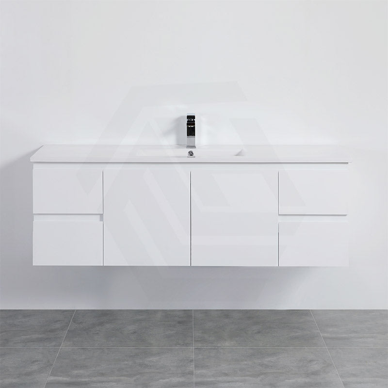 Lukka Alpha 1500mm Gloss White PVC Wall Hung Vanity with Soft Closing Finger Pull Doors and Drawers for Single/Double Bowls