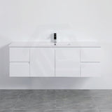 Lukka Alpha 1500mm Gloss White PVC Wall Hung Vanity with Soft Closing Finger Pull Doors and Drawers for Single/Double Bowls
