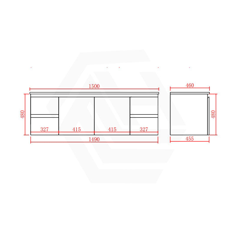 Lukka Alpha 1500mm Gloss White PVC Wall Hung Vanity with Soft Closing Finger Pull Doors and Drawers for Single/Double Bowls