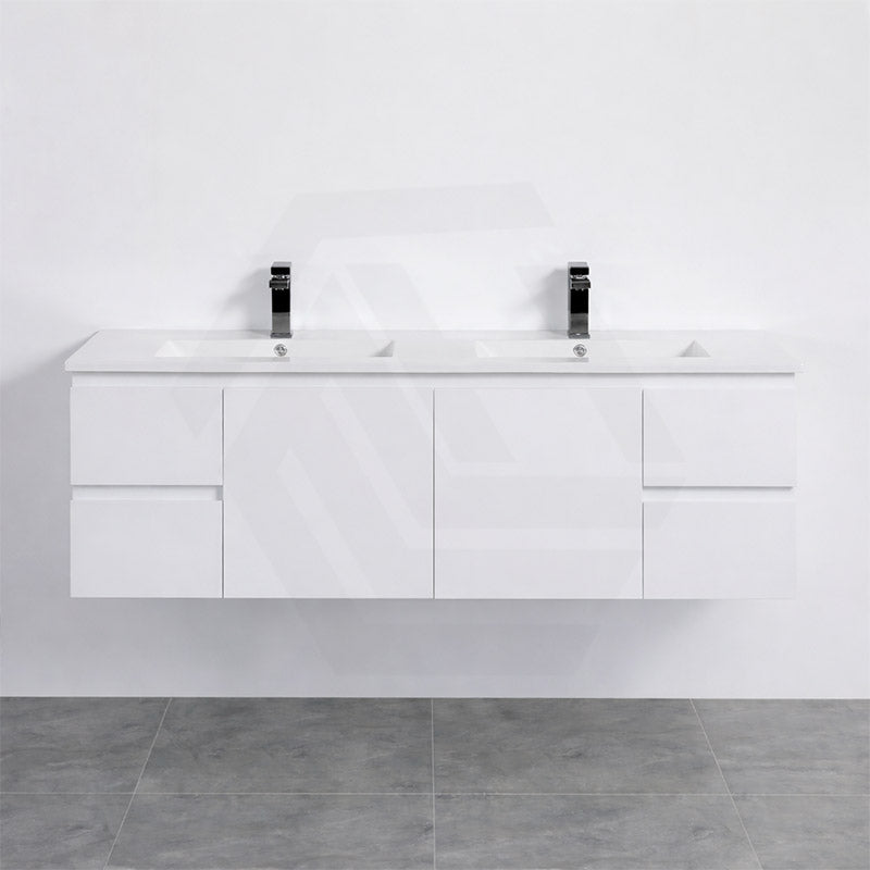 Lukka Alpha 1500mm Gloss White PVC Wall Hung Vanity with Soft Closing Finger Pull Doors and Drawers for Single/Double Bowls