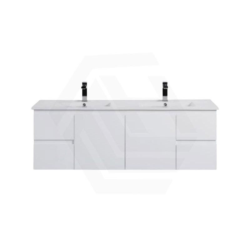 Lukka Alpha 1500mm Gloss White PVC Wall Hung Vanity with Soft Closing Finger Pull Doors and Drawers for Single/Double Bowls