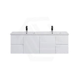 Lukka Alpha 1500mm Gloss White PVC Wall Hung Vanity with Soft Closing Finger Pull Doors and Drawers for Single/Double Bowls