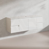 Lukka Alpha 1500mm Gloss White PVC Wall Hung Vanity with Soft Closing Finger Pull Doors and Drawers for Single/Double Bowls