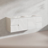 Lukka Alpha 1500mm Gloss White PVC Wall Hung Vanity with Soft Closing Finger Pull Doors and Drawers for Single/Double Bowls