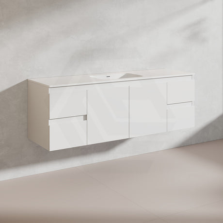 Lukka Alpha 1500mm Gloss White PVC Wall Hung Vanity with Soft Closing Finger Pull Doors and Drawers for Single/Double Bowls