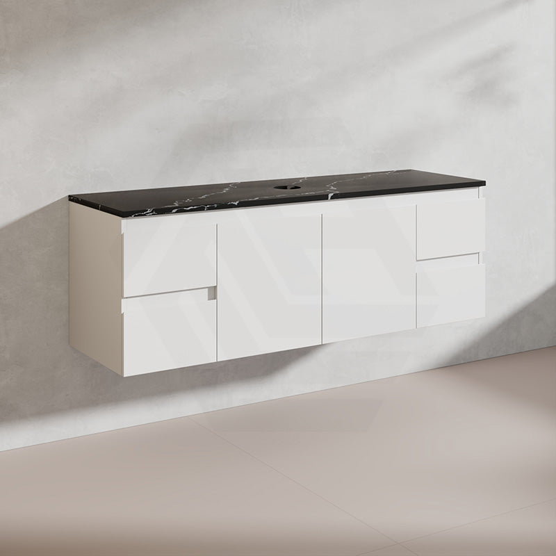 Lukka Alpha 1500mm Gloss White PVC Wall Hung Vanity with Soft Closing Finger Pull Doors and Drawers for Single/Double Bowls