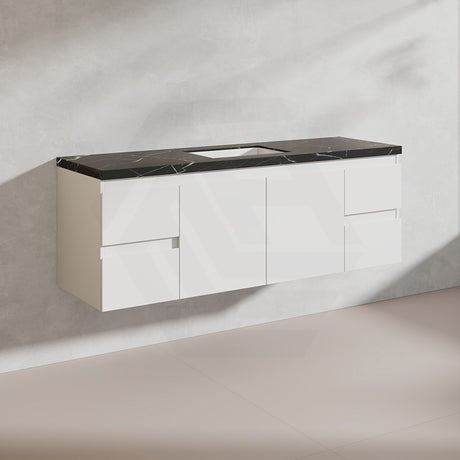 Lukka Alpha 1500mm Gloss White PVC Wall Hung Vanity with Soft Closing Finger Pull Doors and Drawers for Single/Double Bowls