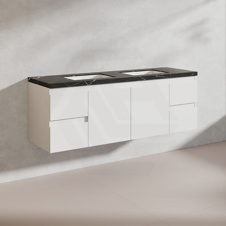 Lukka Alpha 1500mm Gloss White PVC Wall Hung Vanity with Soft Closing Finger Pull Doors and Drawers for Single/Double Bowls