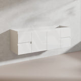 Lukka Alpha 1500mm Gloss White PVC Wall Hung Vanity with Soft Closing Finger Pull Doors and Drawers for Single/Double Bowls