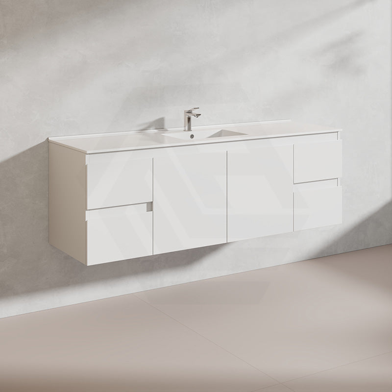 Lukka Alpha 1500mm Gloss White PVC Wall Hung Vanity with Soft Closing Finger Pull Doors and Drawers for Single/Double Bowls