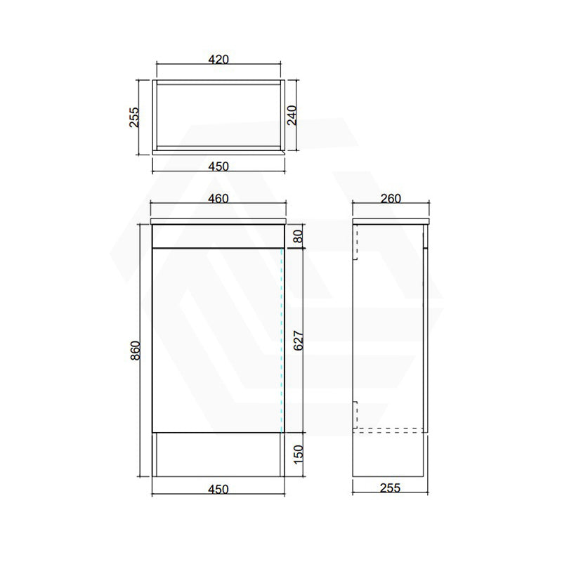 Lukka Alpha 450x244x860mm Gloss White PVC Mini Freestanding Vanity with Soft Closing Finger Pull Door