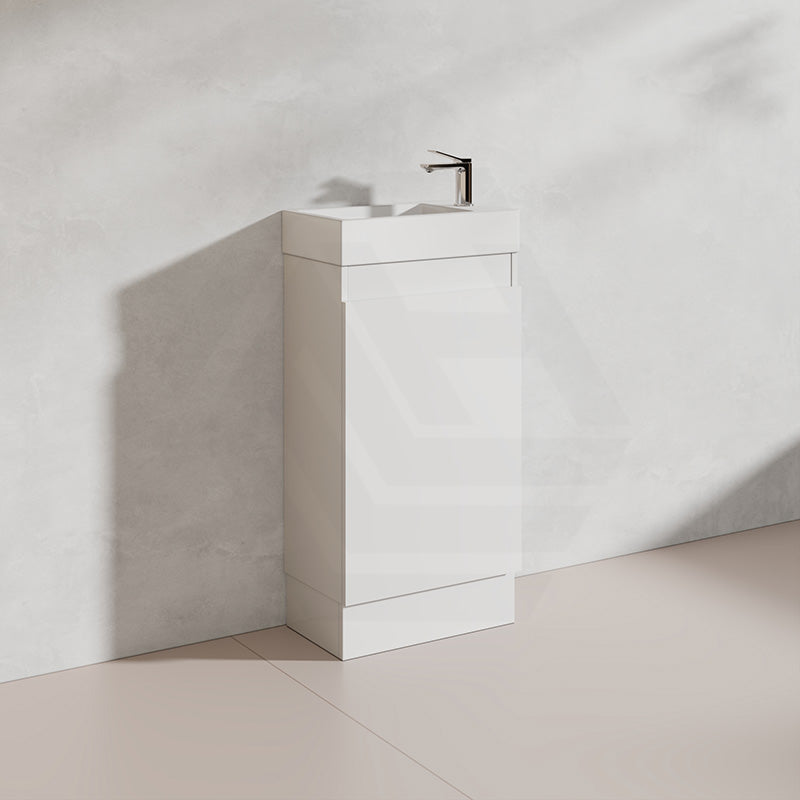 Lukka Alpha 450x244x860mm Gloss White PVC Mini Freestanding Vanity with Soft Closing Finger Pull Door