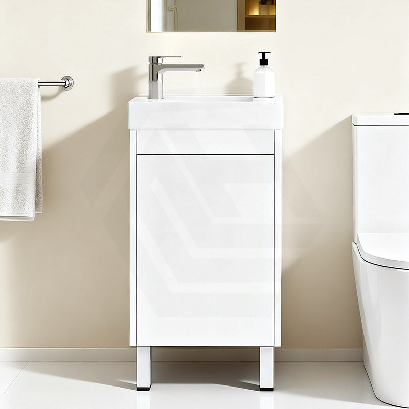 Lukka Alpha 450x244x860mm Gloss White PVC Mini Freestanding Vanity with Soft Closing Finger Pull Door