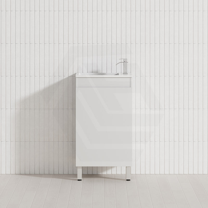 Lukka Alpha 450x244x860mm Gloss White PVC Mini Freestanding Vanity with Soft Closing Finger Pull Door