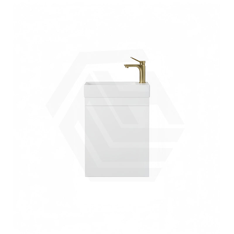 Lukka Alpha 450x255x480mm Gloss White PVC Mini Wall Hung Vanity with Soft Closing Finger Pull Door