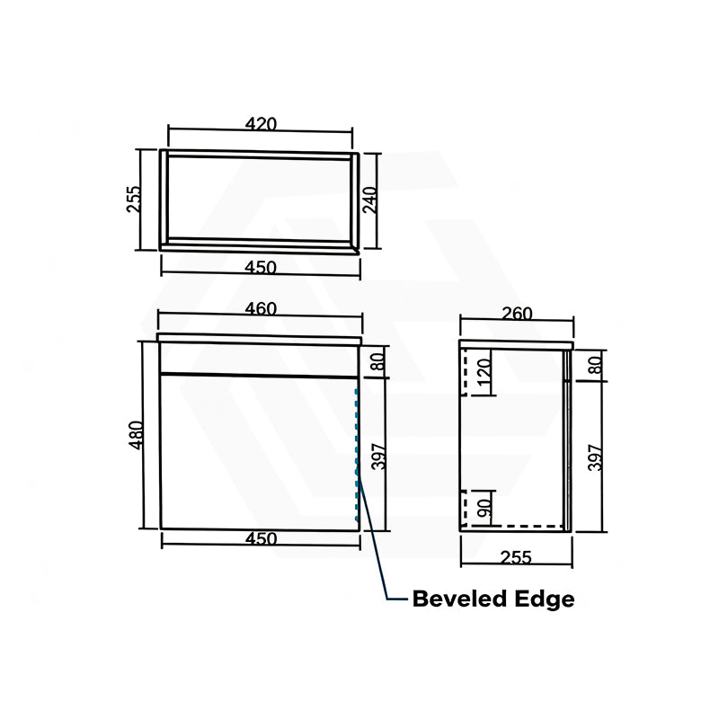 Lukka Alpha 450x255x480mm Gloss White PVC Mini Wall Hung Vanity with Soft Closing Finger Pull Door