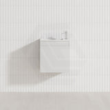 Lukka Alpha 450x255x480mm Gloss White PVC Mini Wall Hung Vanity with Soft Closing Finger Pull Door