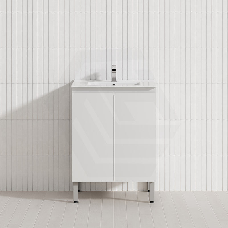 Lukka Alpha Ensuite 600mm Gloss White PVC Narrow Freestanding Vanity with Soft Closing Finger Pull Doors