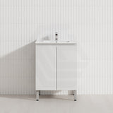 Lukka Alpha Ensuite 600mm Gloss White PVC Narrow Freestanding Vanity with Soft Closing Finger Pull Doors