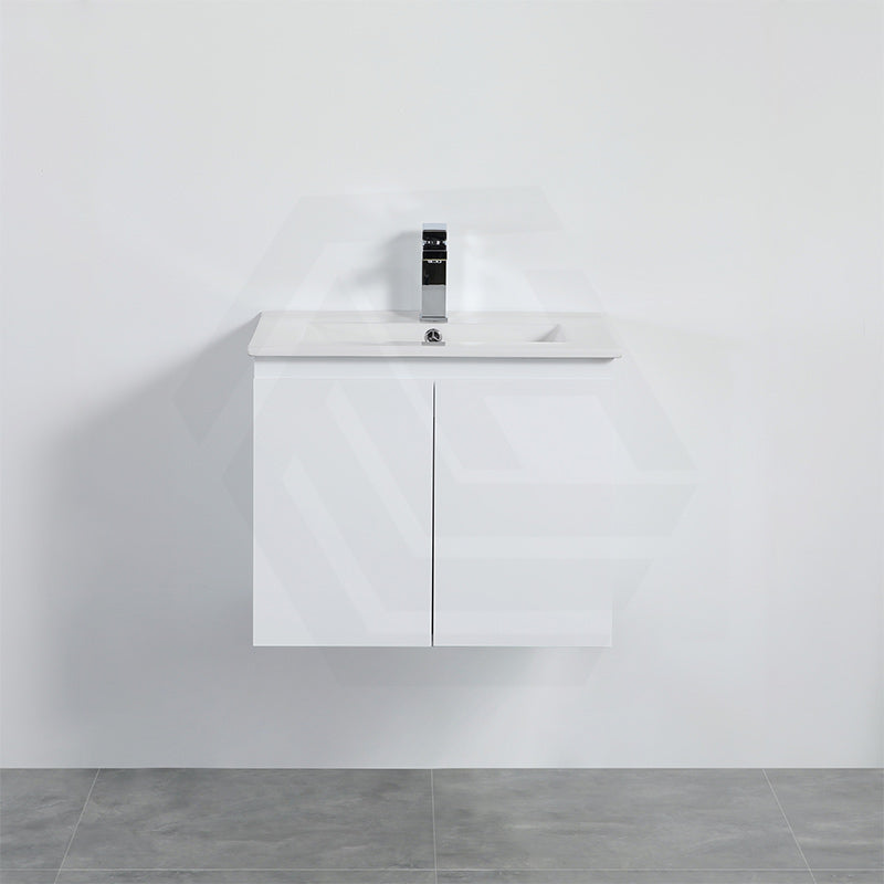 Lukka Alpha Ensuite 600mm Gloss White PVC Narrow Wall Hung Vanity with Soft Closing Finger Pull Doors