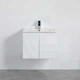 Lukka Alpha Ensuite 600mm Gloss White PVC Narrow Wall Hung Vanity with Soft Closing Finger Pull Doors