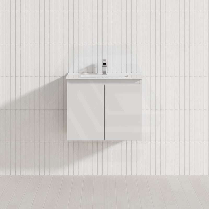 Lukka Alpha Ensuite 600mm Gloss White PVC Narrow Wall Hung Vanity with Soft Closing Finger Pull Doors