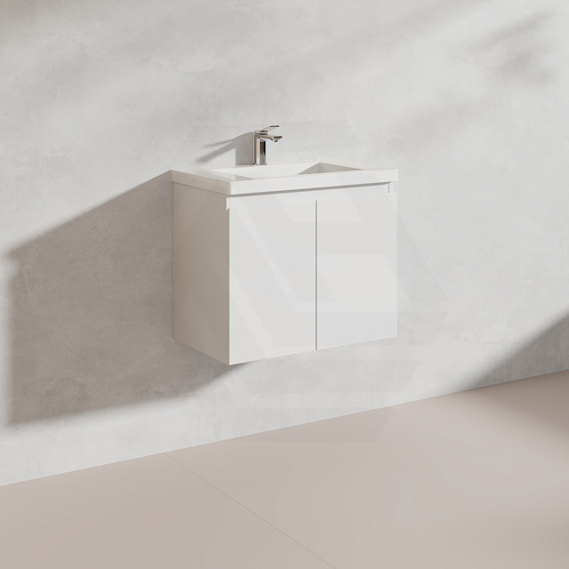Lukka Alpha Ensuite 600mm Gloss White PVC Narrow Wall Hung Vanity with Soft Closing Finger Pull Doors