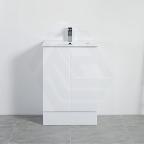 Lukka Alpha 600mm Gloss White PVC Freestanding Vanity with Soft Closing Finger Pull Doors
