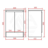 Lukka Alpha 600mm Gloss White PVC Freestanding Vanity with Soft Closing Finger Pull Doors