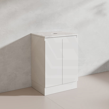 Lukka Alpha 600mm Gloss White PVC Freestanding Vanity with Soft Closing Finger Pull Doors