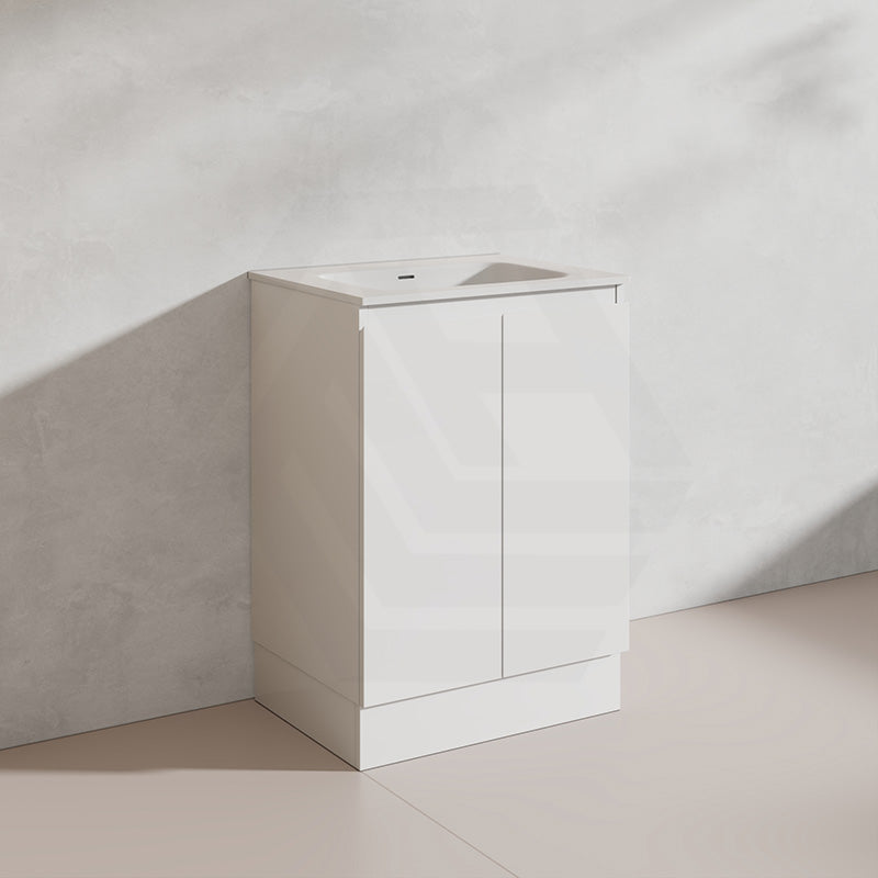 Lukka Alpha 600mm Gloss White PVC Freestanding Vanity with Soft Closing Finger Pull Doors