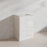 Lukka Alpha 600mm Gloss White PVC Freestanding Vanity with Soft Closing Finger Pull Doors