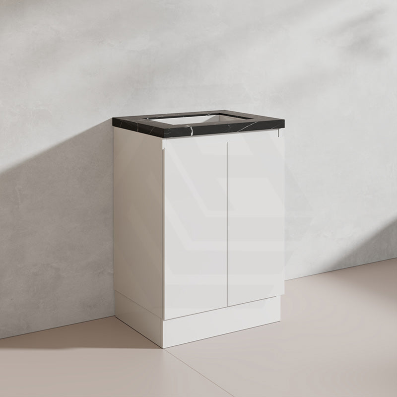 Lukka Alpha 600mm Gloss White PVC Freestanding Vanity with Soft Closing Finger Pull Doors