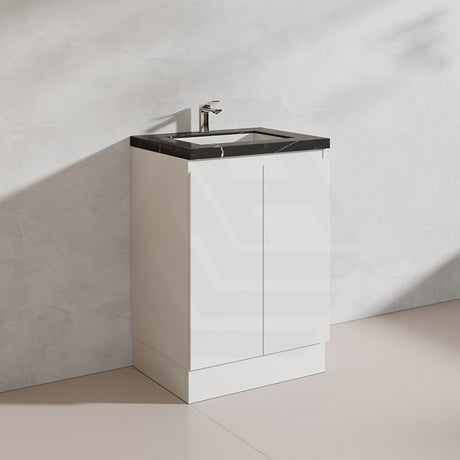 Lukka Alpha 600mm Gloss White PVC Freestanding Vanity with Soft Closing Finger Pull Doors