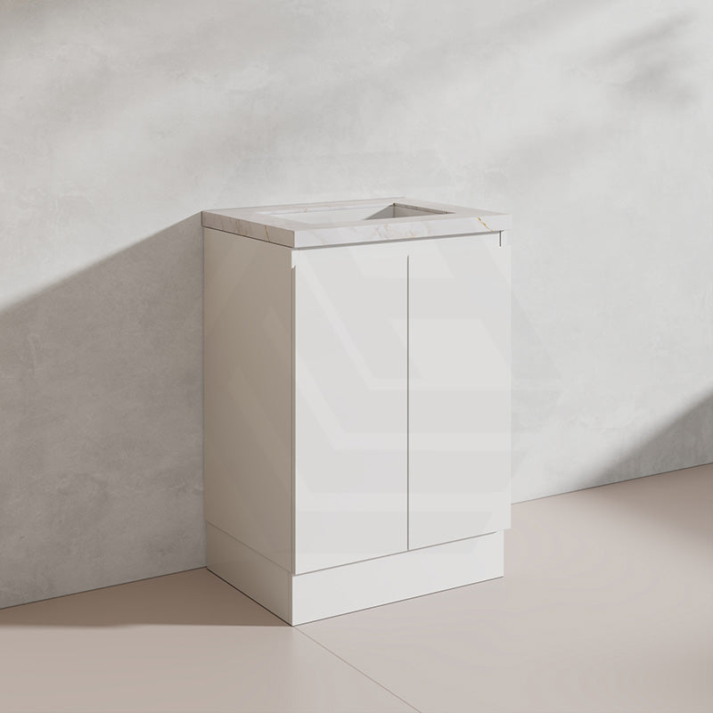 Lukka Alpha 600mm Gloss White PVC Freestanding Vanity with Soft Closing Finger Pull Doors