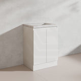 Lukka Alpha 600mm Gloss White PVC Freestanding Vanity with Soft Closing Finger Pull Doors