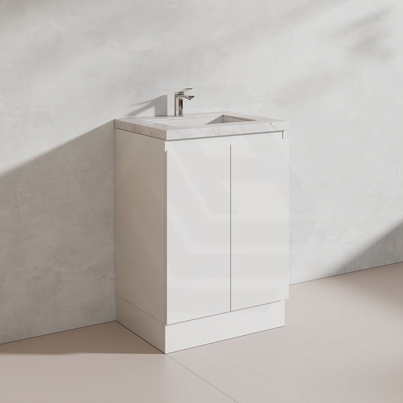 Lukka Alpha 600mm Gloss White PVC Freestanding Vanity with Soft Closing Finger Pull Doors