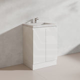 Lukka Alpha 600mm Gloss White PVC Freestanding Vanity with Soft Closing Finger Pull Doors