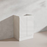 Lukka Alpha 600mm Gloss White PVC Freestanding Vanity with Soft Closing Finger Pull Doors