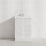 Lukka Alpha 600mm Gloss White PVC Freestanding Vanity with Soft Closing Finger Pull Doors