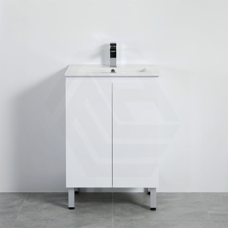 Lukka Alpha 600mm Gloss White PVC Freestanding Vanity with Soft Closing Finger Pull Doors